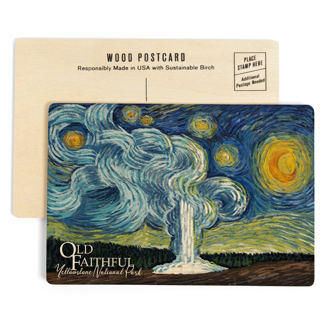 Yellowstone National Park, Old Faithful, Starry, Wood Sign and Postcards
