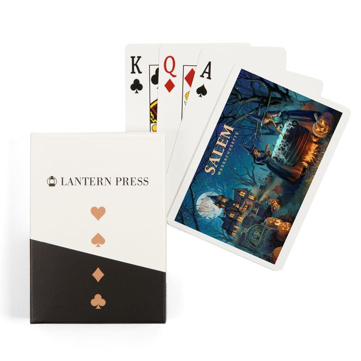 Playing Cards, Salem, Massachusetts, Lithograph, Cemetery, 52 Card Deck with Jokers in Box, Unique Art