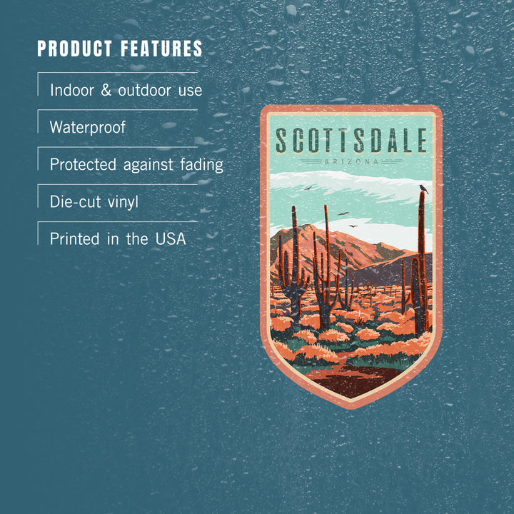 Scottsdale, Arizona, Desert Scene with Cactus, Vinyl Sticker