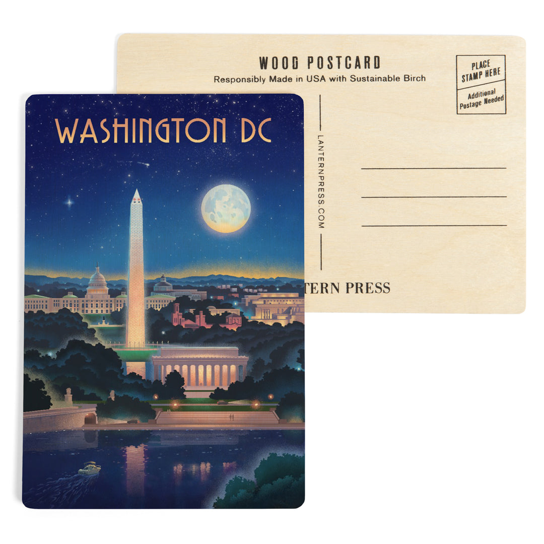 Washington, DC, Lithograph City Series, Night, Wood Sign and Postcards