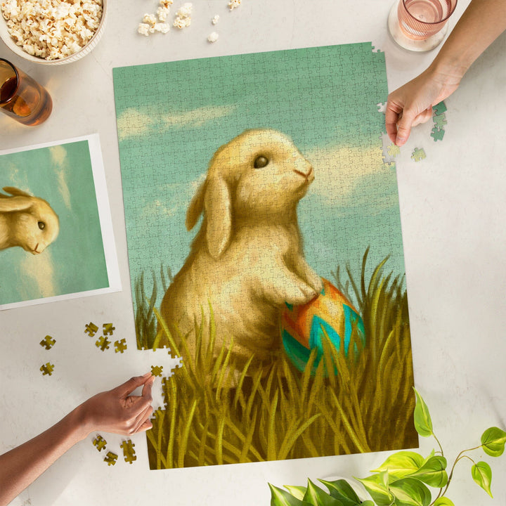 Easter Bunny, Oil Painting, Jigsaw Puzzle Puzzle Lantern Press 