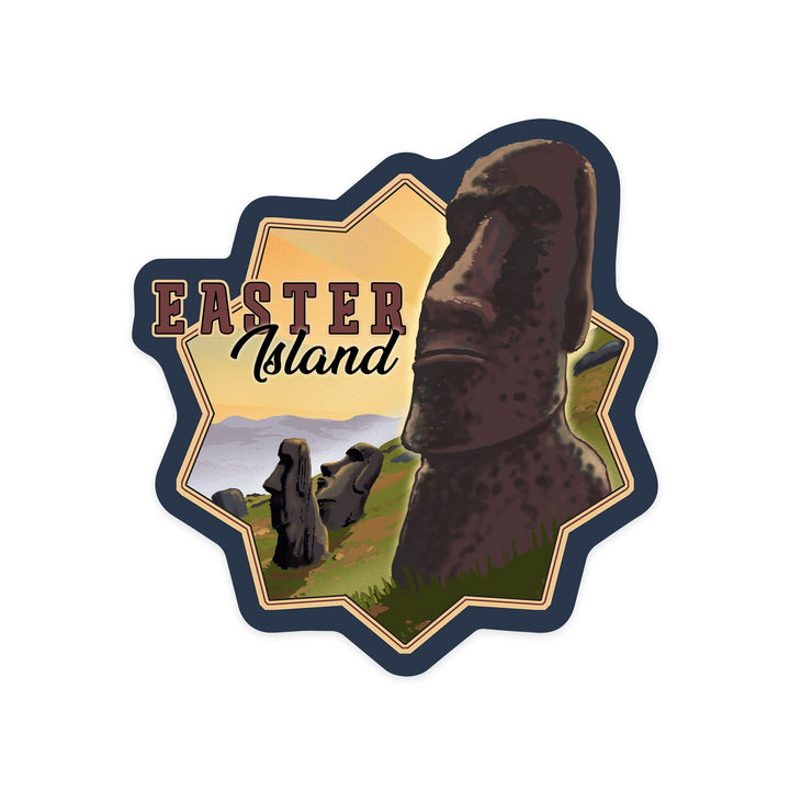 Easter Island, Lithograph, Contour, Vinyl Sticker Sticker Lantern Press 