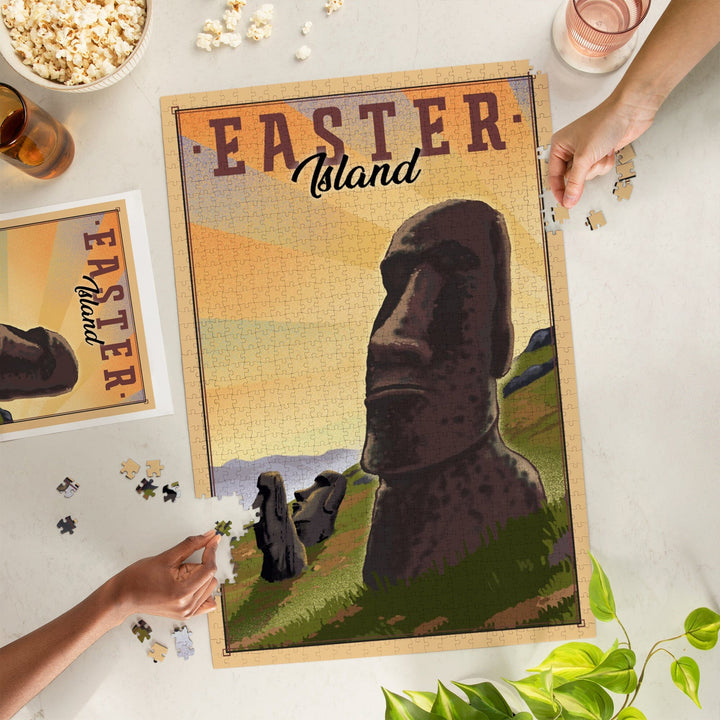 Easter Island, Lithograph, Jigsaw Puzzle Puzzle Lantern Press 