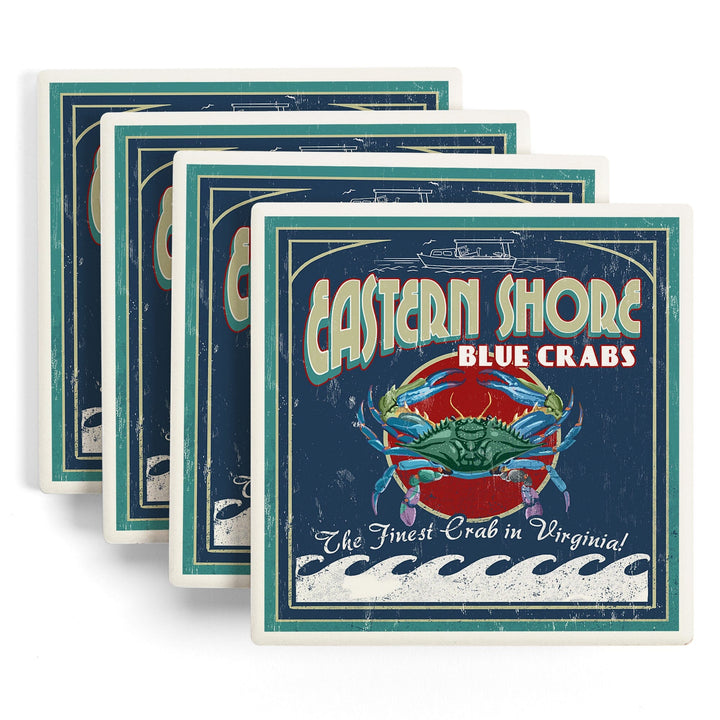 Eastern Shore, Virginia, Blue Crabs Vintage Sign, Coasters Coasters Lantern Press 
