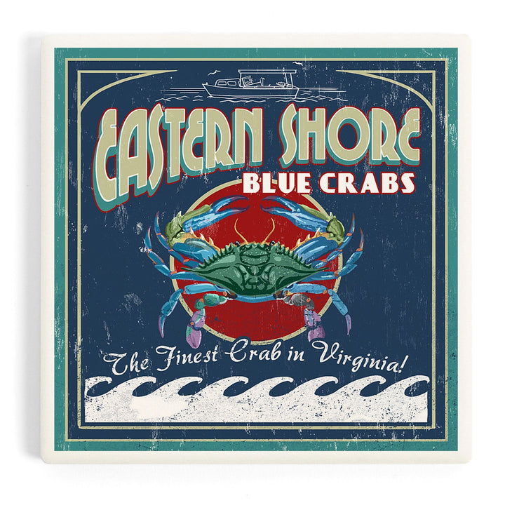 Eastern Shore, Virginia, Blue Crabs Vintage Sign, Coasters Coasters Lantern Press 