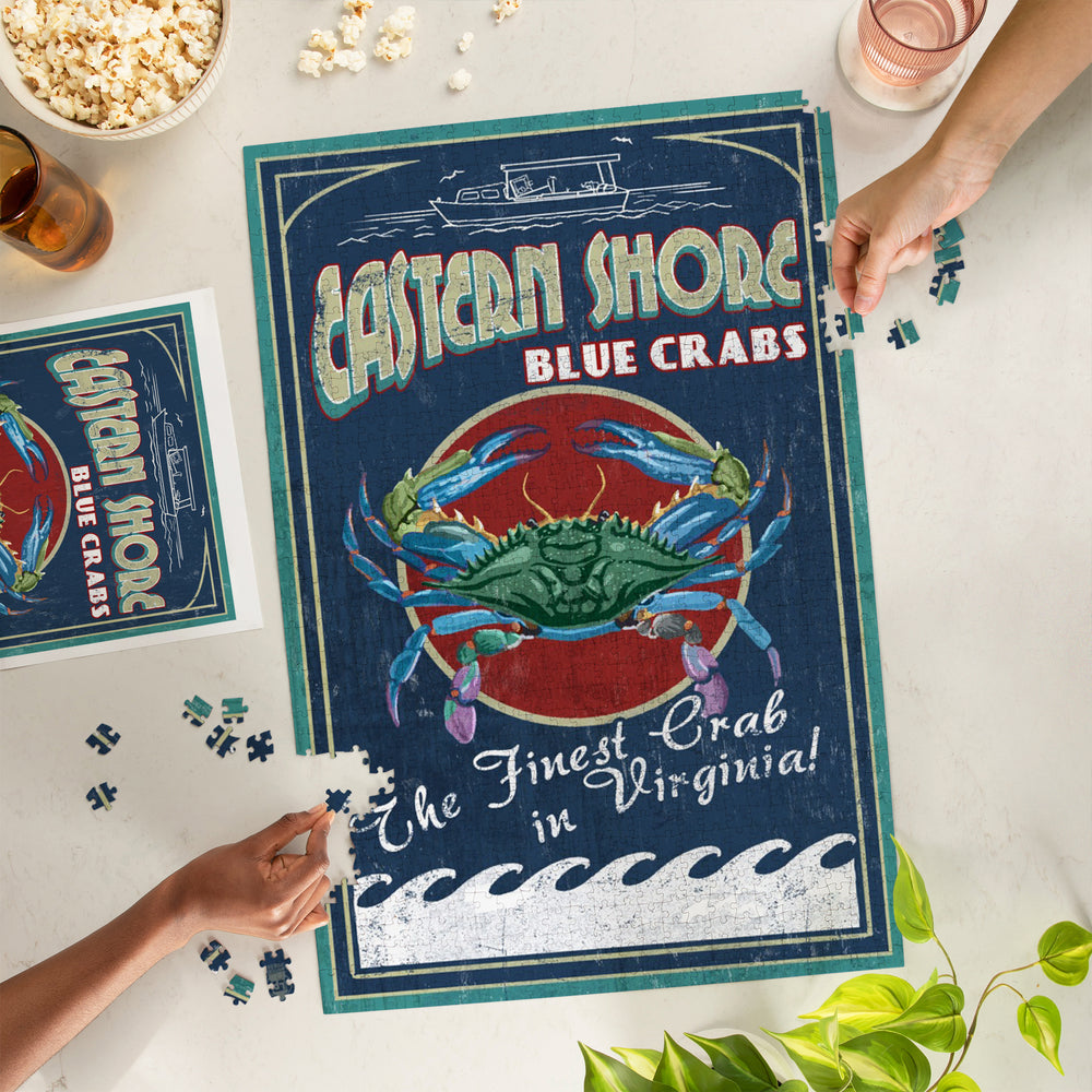 Eastern Shore, Virginia, Blue Crabs Vintage Sign, Jigsaw Puzzle Puzzle Lantern Press 