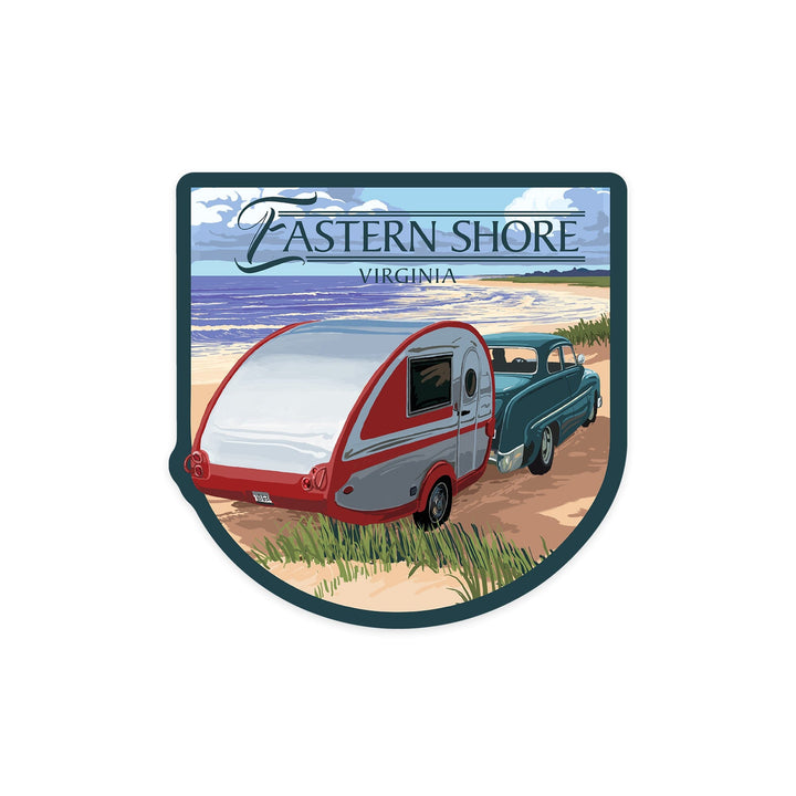 Eastern Shore, Virginia, Camper and Beach, Contour, Vinyl Sticker - Lantern Press