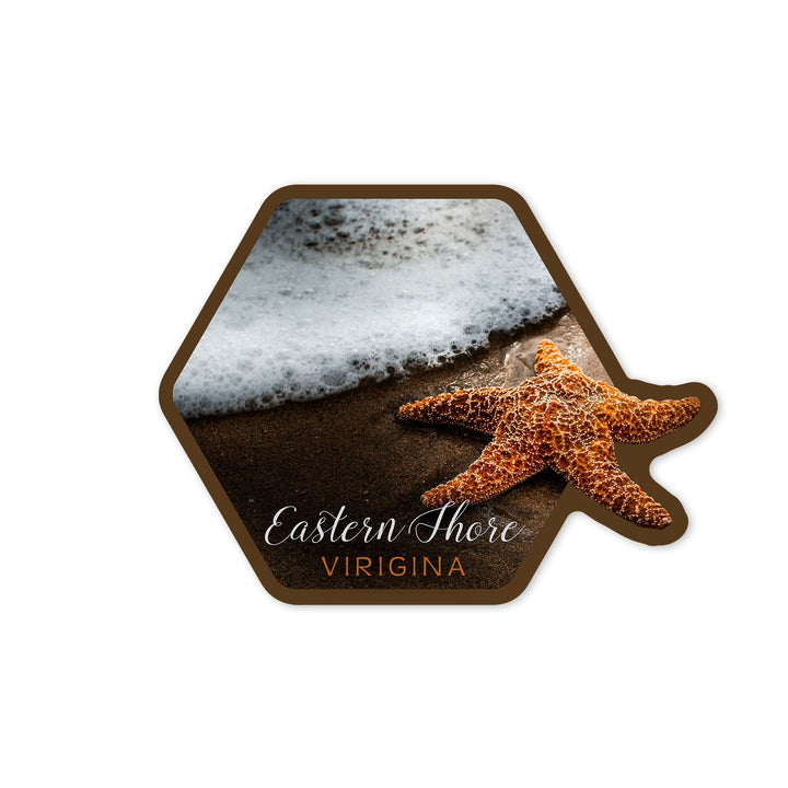 Eastern Shore, Virigina, Starfish and Sea Foam, Contour, Vinyl Sticker - Lantern Press