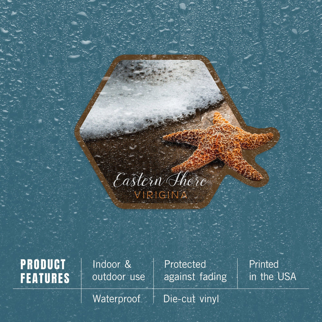 Eastern Shore, Virigina, Starfish and Sea Foam, Contour, Vinyl Sticker - Lantern Press