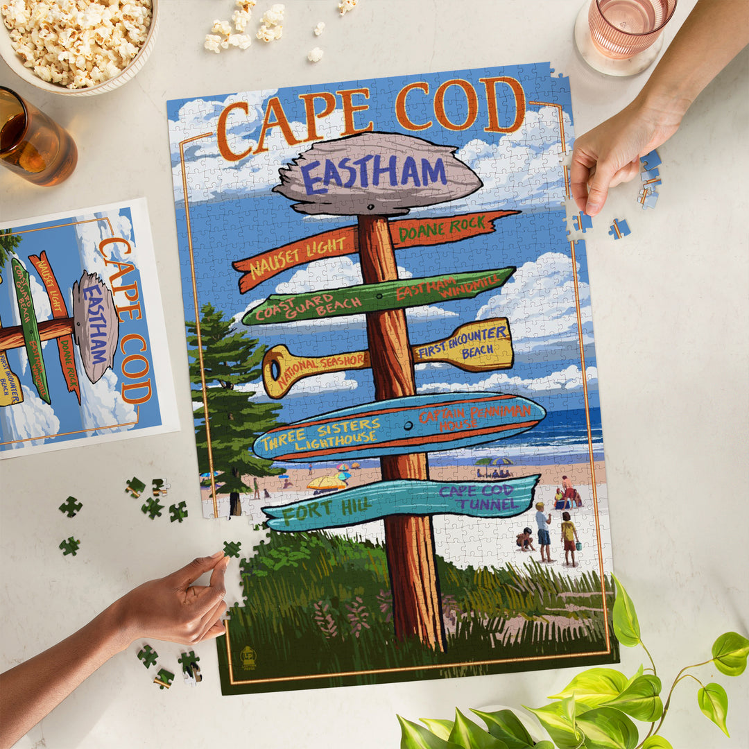 Eastham, Massachusetts Cape Cod, Destinations Sign (Version 2), Jigsaw Puzzle Puzzle Lantern Press 