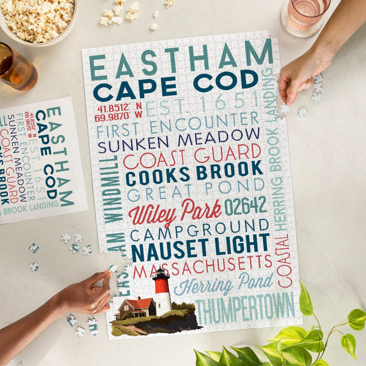 Eastham, Massachusetts, Cape Cod, Typography, Jigsaw Puzzle Puzzle Lantern Press 