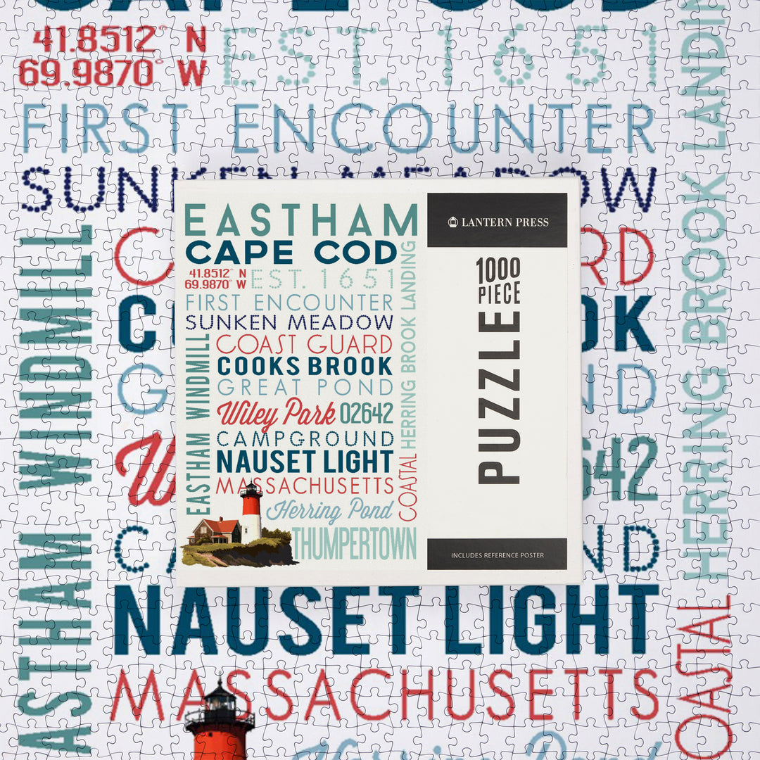 Eastham, Massachusetts, Cape Cod, Typography, Jigsaw Puzzle Puzzle Lantern Press 