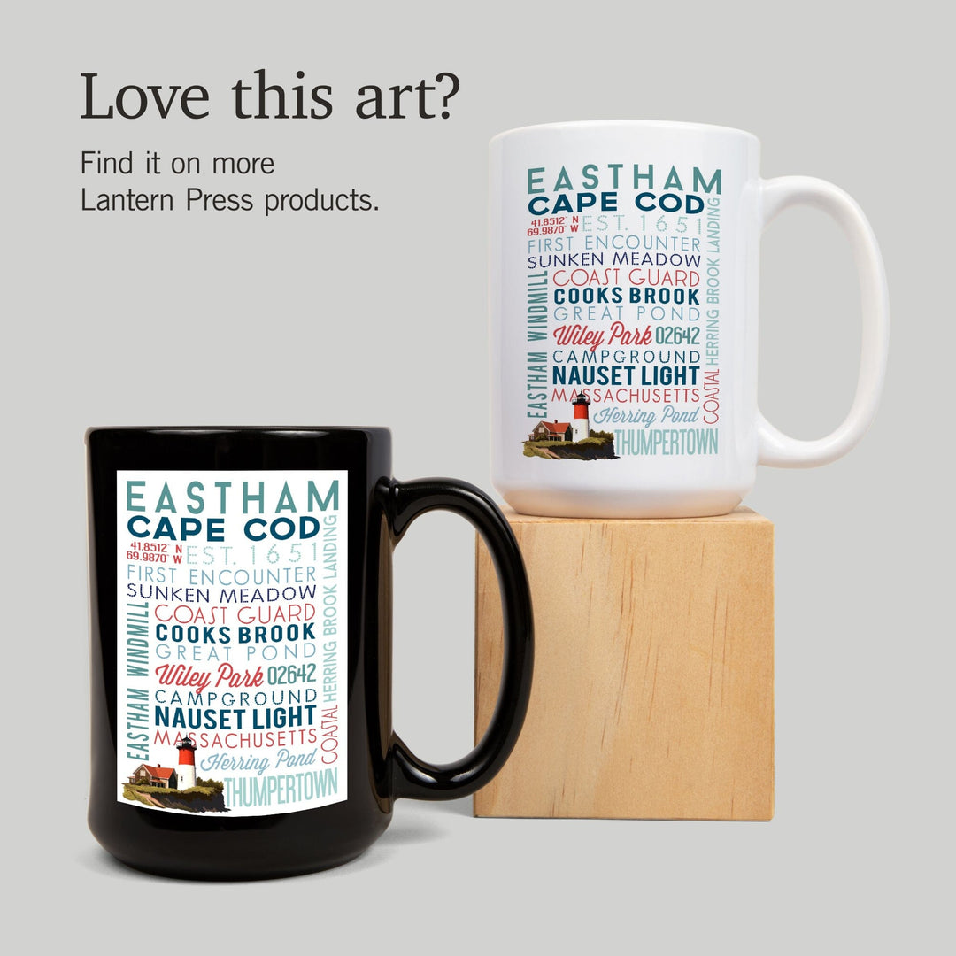Eastham, Massachusetts, Cape Cod, Typography, Lantern Press Artwork, Ceramic Mug Mugs Lantern Press 