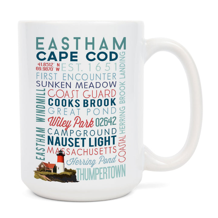 Eastham, Massachusetts, Cape Cod, Typography, Lantern Press Artwork, Ceramic Mug Mugs Lantern Press 