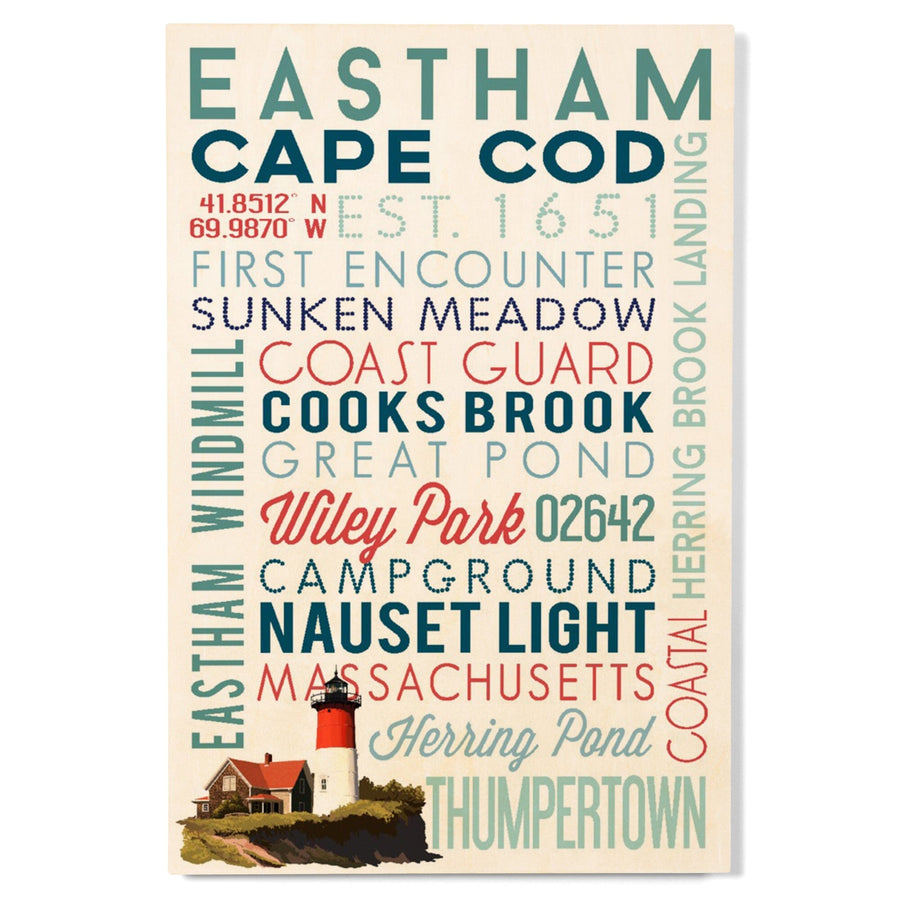 Eastham, Massachusetts, Cape Cod, Typography, Lantern Press Artwork, Wood Signs and Postcards Wood Lantern Press 