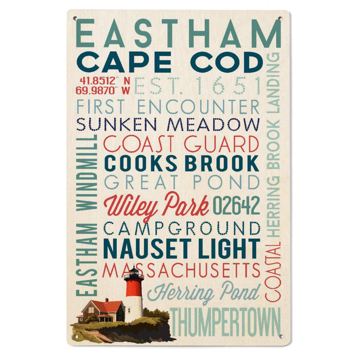 Eastham, Massachusetts, Cape Cod, Typography, Lantern Press Artwork, Wood Signs and Postcards Wood Lantern Press 
