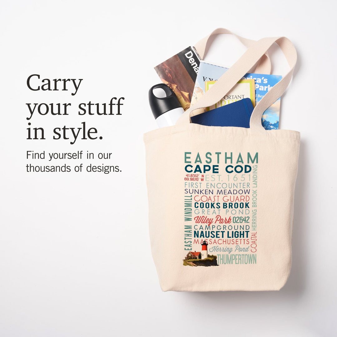 Eastham, Massachusetts, Cape Cod, Typography, Tote Bag Totes Lantern Press 