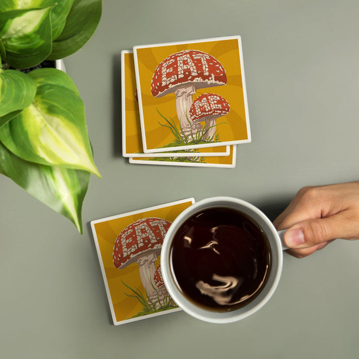 Eat Me Mushroom, Lantern Press Artwork, Coaster Set - Lantern Press