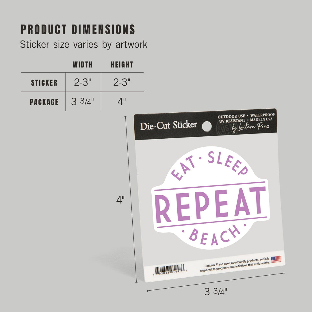 Eat, Sleep, Beach, Repeat, Simply Said, Contour, Vinyl Sticker - Lantern Press