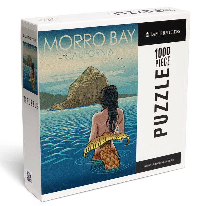 Morro Bay, California, Mermaid, Woodblock, 1000 Piece Jigsaw Puzzle