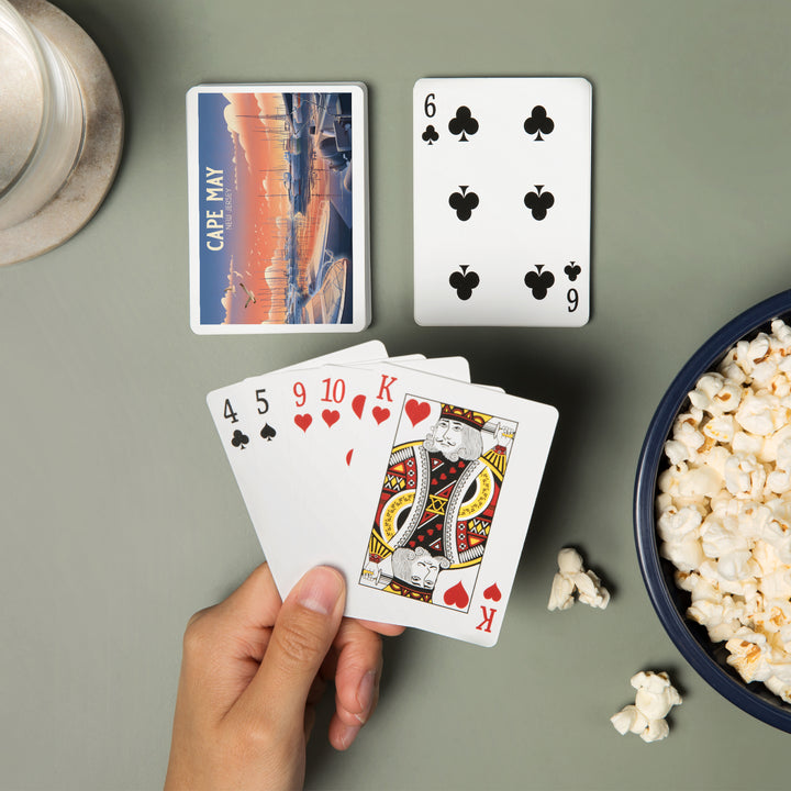 Playing Cards, Cape May, New Jersey, Lithograph, Home Sweet Harbor, Boats in Marina, 52 Card Deck with Jokers in Box, Unique Art