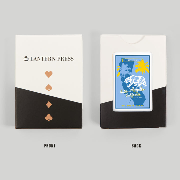 Playing Cards, Los Angeles, California, State Outline, Urban Traveler, Blue and Yellow, 52 Card Deck with Jokers in Box, Unique Art