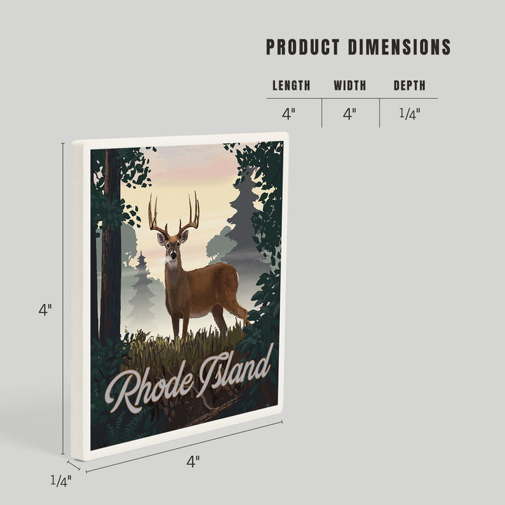 Rhode Island, Painterly, Deer and Sunrise, Coasters