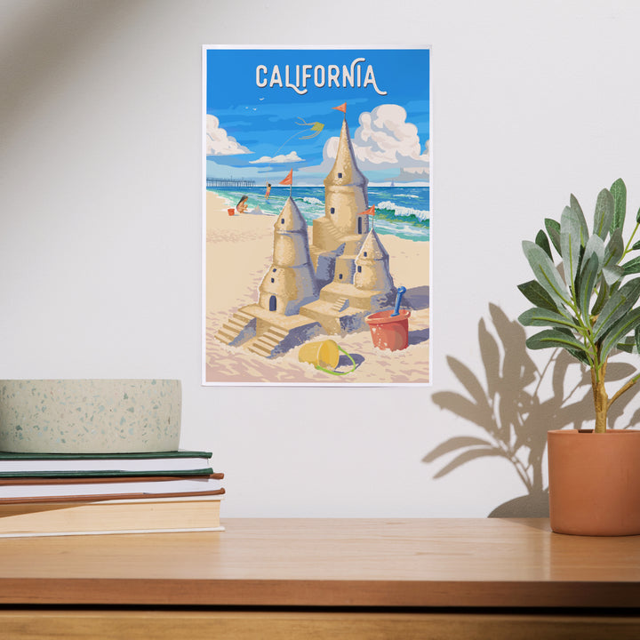 California, Painterly, Soak Up Summer, Sand Castle, Art & Giclee Prints