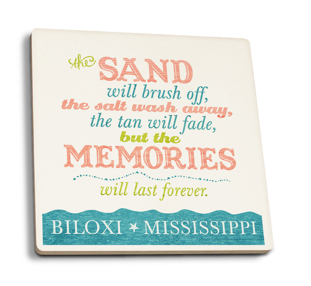 Biloxi, Mississippi, Beach Memories Last Forever, Coaster Set