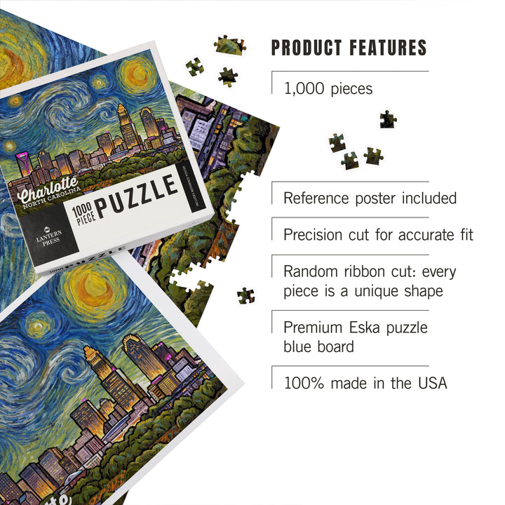 Charlotte, North Carolina, Starry Night, 1000 Piece Jigsaw Puzzle
