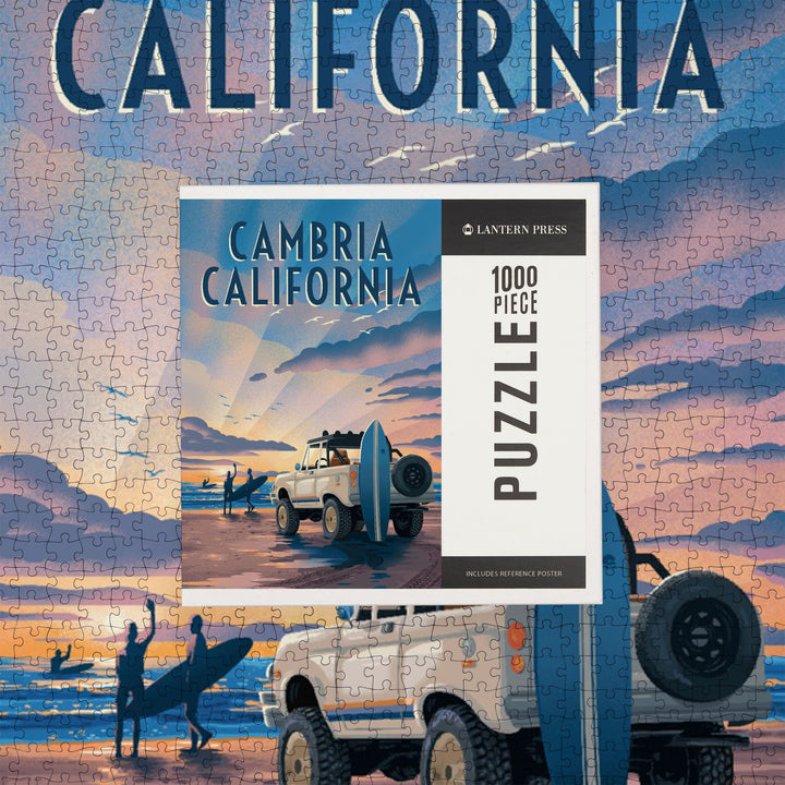 Cambria, California, Lithograph, Surfers on Beach, 1000 Piece Jigsaw Puzzle