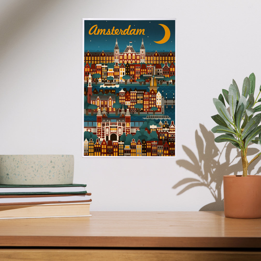 Amsterdam, Retro Skyline, Art & Giclee Prints