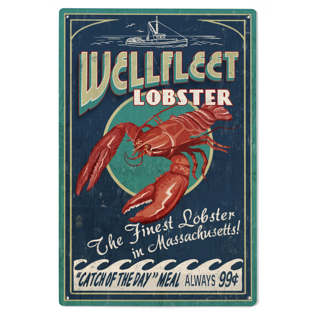 Wellfleet, Massachusetts, Lobster Vintage Sign, Lantern Press Artwork, Wood Signs and Postcards
