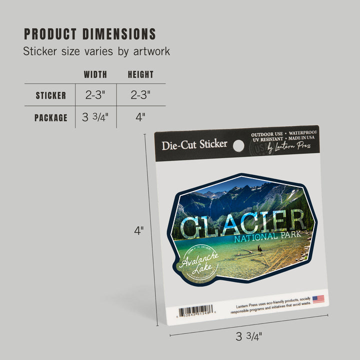 Glacier National Park, Montana, Avalanche Lake (Badge), Contour, Photography, Vinyl Sticker