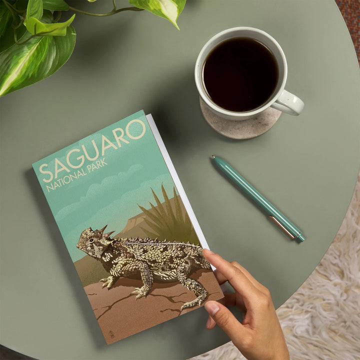 Lined 6x9 Journal, Saguaro National Park, Arizona, Horned Lizard, Lithograph, Lay Flat, 193 Pages, FSC paper
