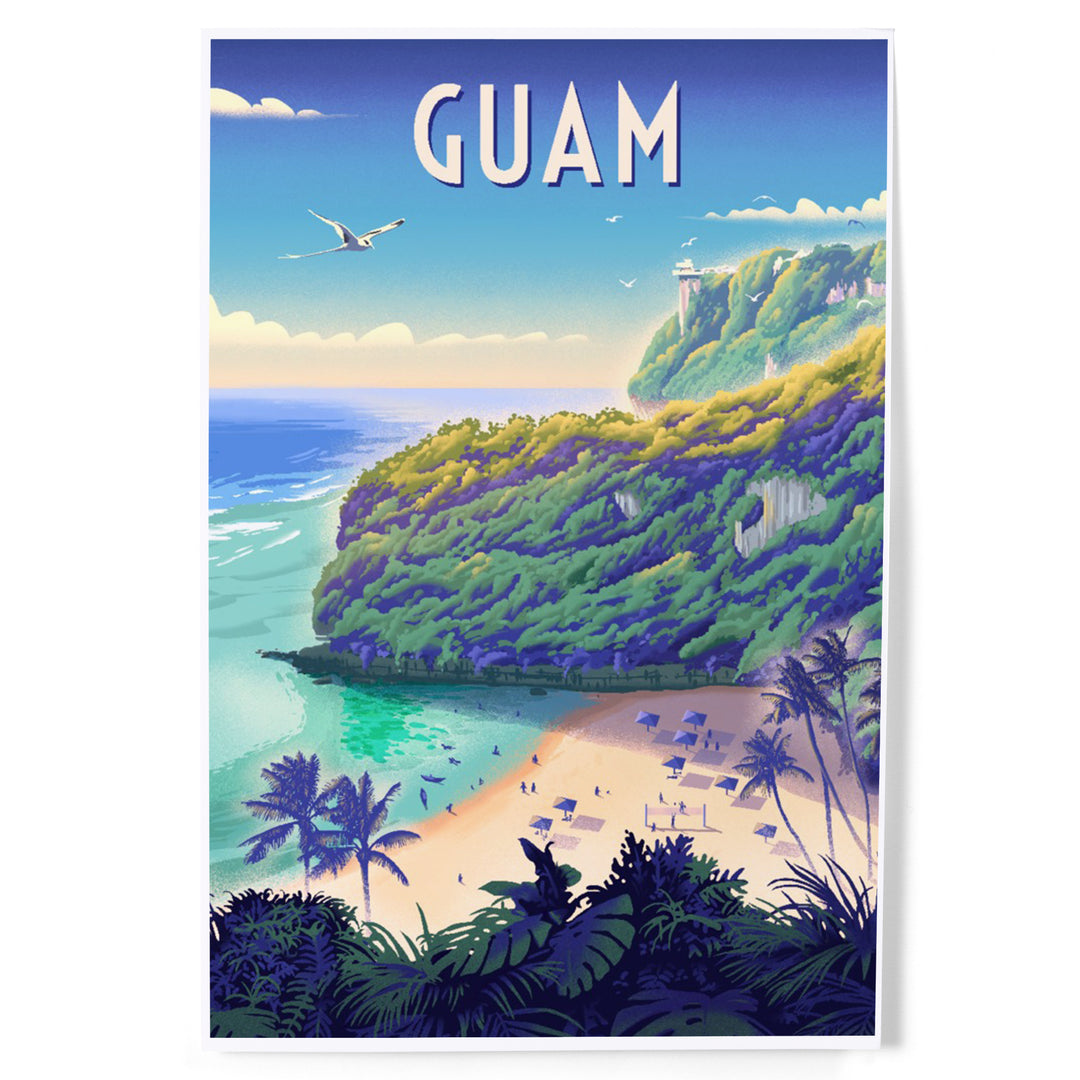 Agana, Guam, Lithograph, Beach Cove, Art & Giclee Prints