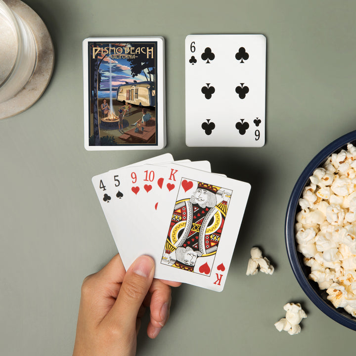 Playing Cards, Pismo Beach, California, Retro Camper and Lake, 52 Card Deck with Jokers in Box, Unique Art