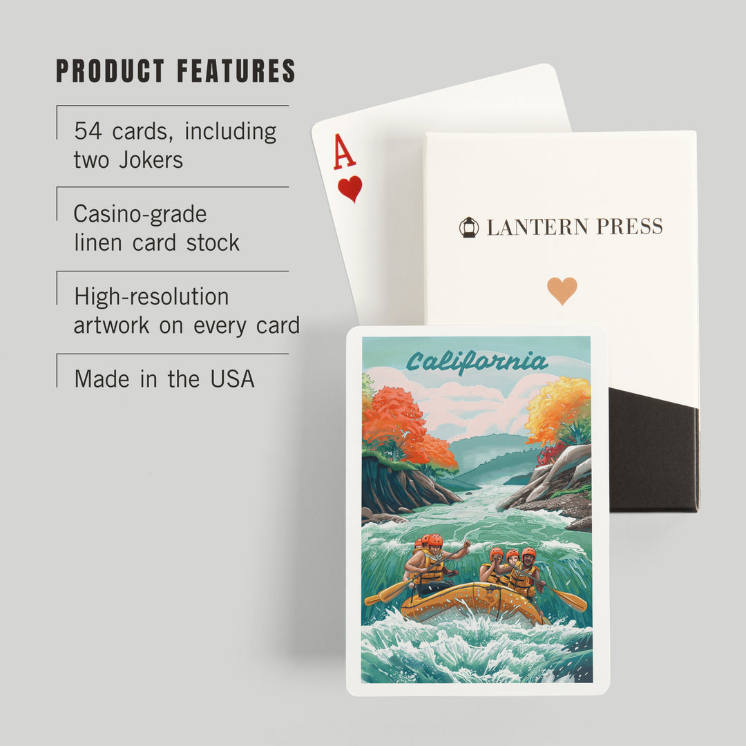 Playing Cards, California, Seek Adventure, River Rafting, 52 Card Deck with Jokers in Box, Unique Art