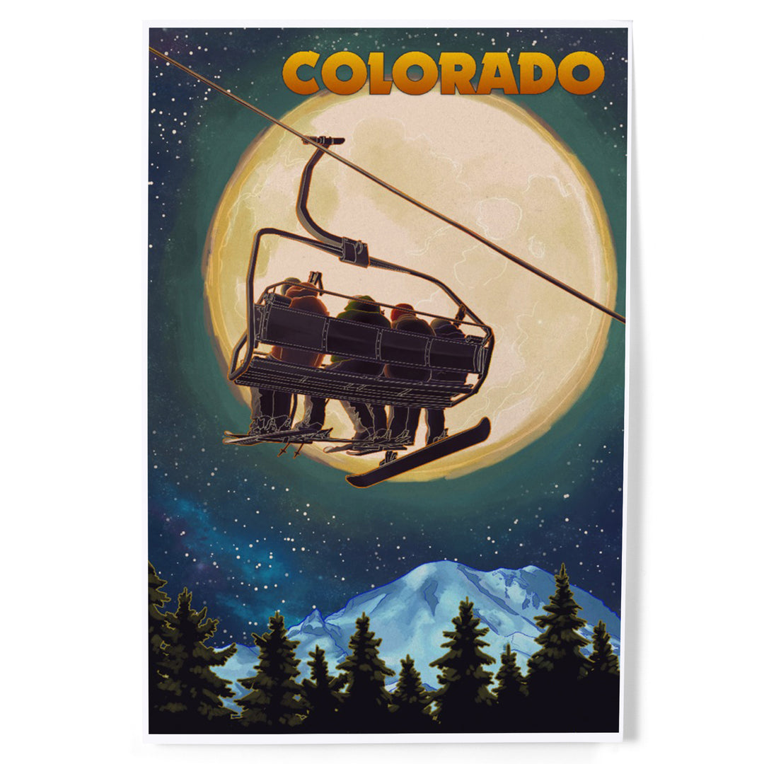 Colorado, Ski Lift and Full Moon, Snowboard, Art & Giclee Prints