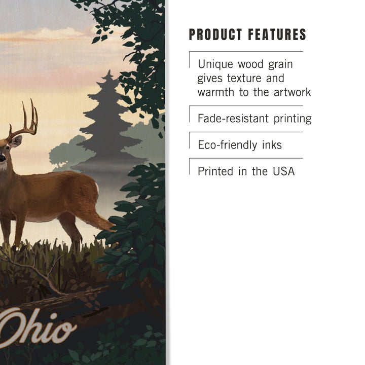 Ohio, Painterly, Deer and Sunrise, Wood Sign and Postcards