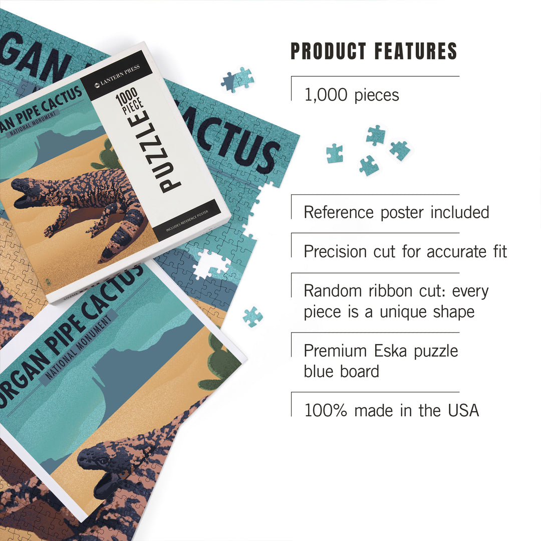 Organ Pipe Cactus National Monument, Arizona, Gila Monster, Lithograph, 1000 Piece Jigsaw Puzzle