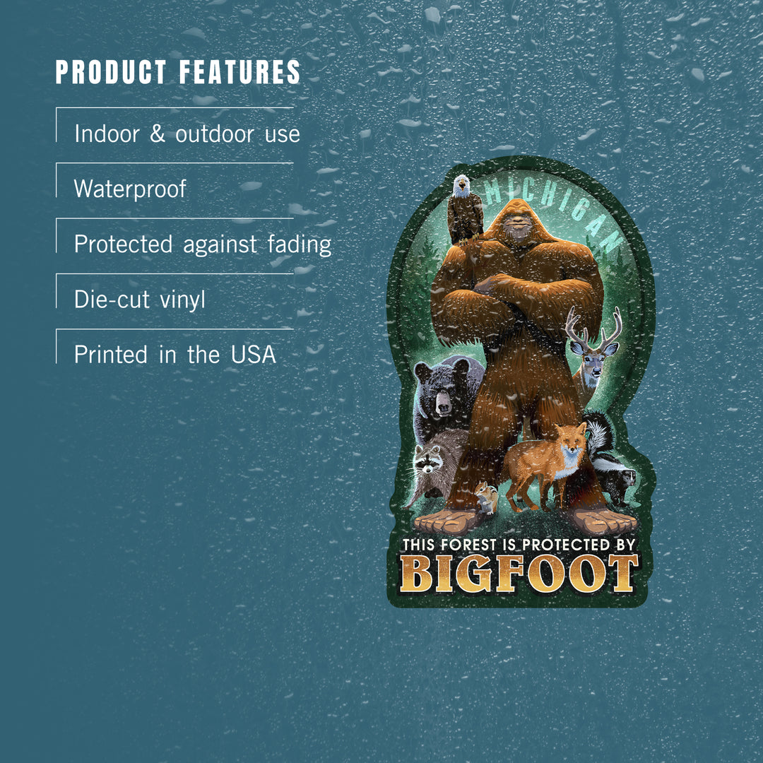Michigan, Forest Protected by Bigfoot, Contour, Vinyl Sticker