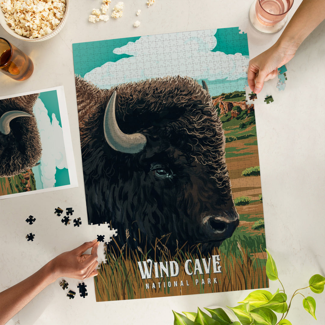 Wind Cave National Park, South Dakota, Bison, Painterly National Park Series, Jigsaw Puzzle