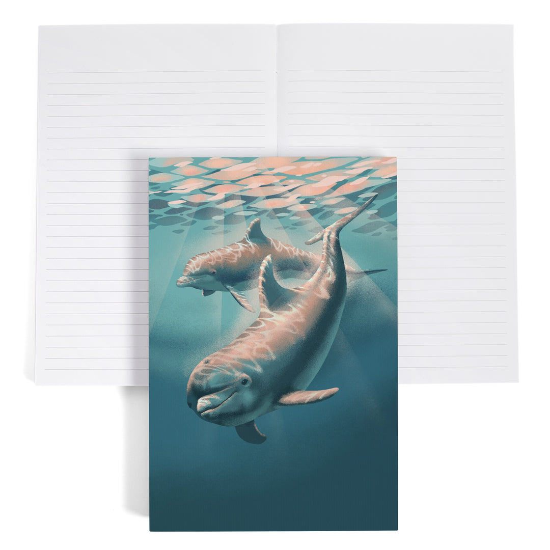 Lined 6x9 Journal, Lithograph, Bottlenose Dolphin, Lay Flat, 193 Pages, FSC paper