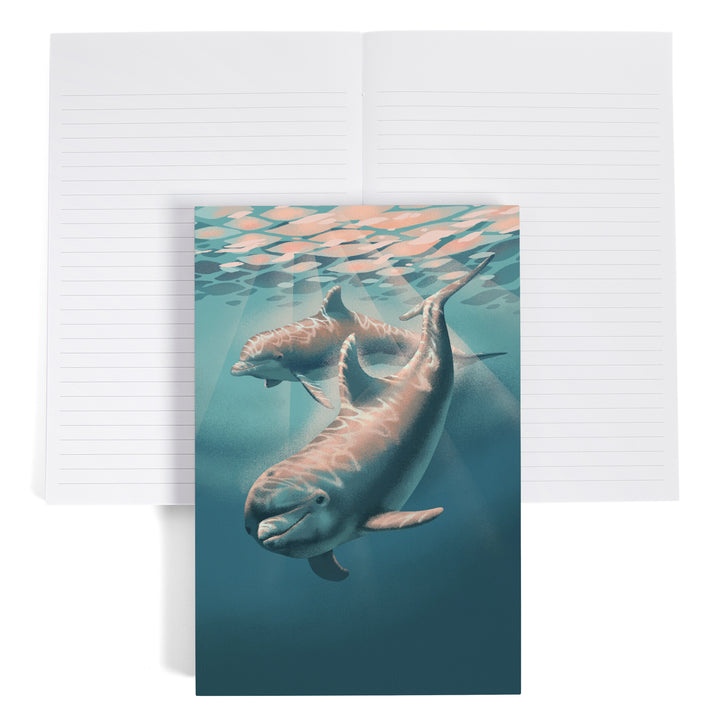 Lined 6x9 Journal, Lithograph, Bottlenose Dolphin, Lay Flat, 193 Pages, FSC paper - Lantern Press