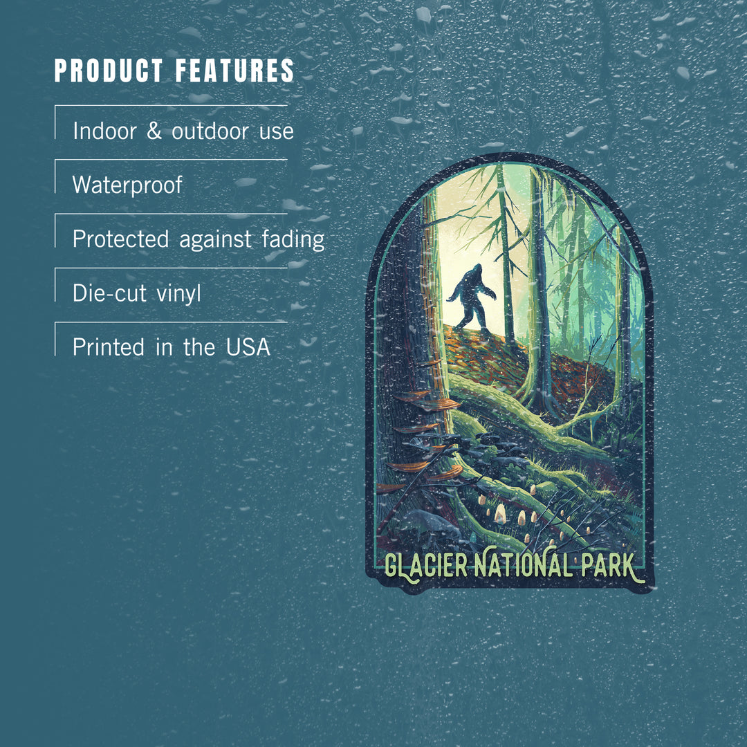 Glacier National Park, Montana, Get Outside, Wanderer, Bigfoot in Forest, Vinyl Sticker
