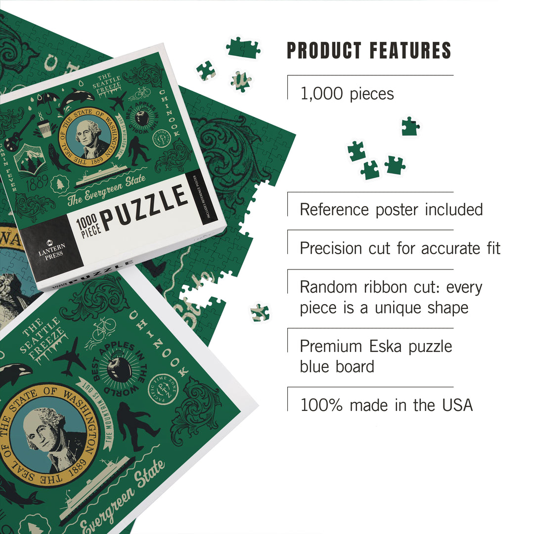 Washington, Illustrated State Flag, State Series, 1000 Piece Jigsaw Puzzle