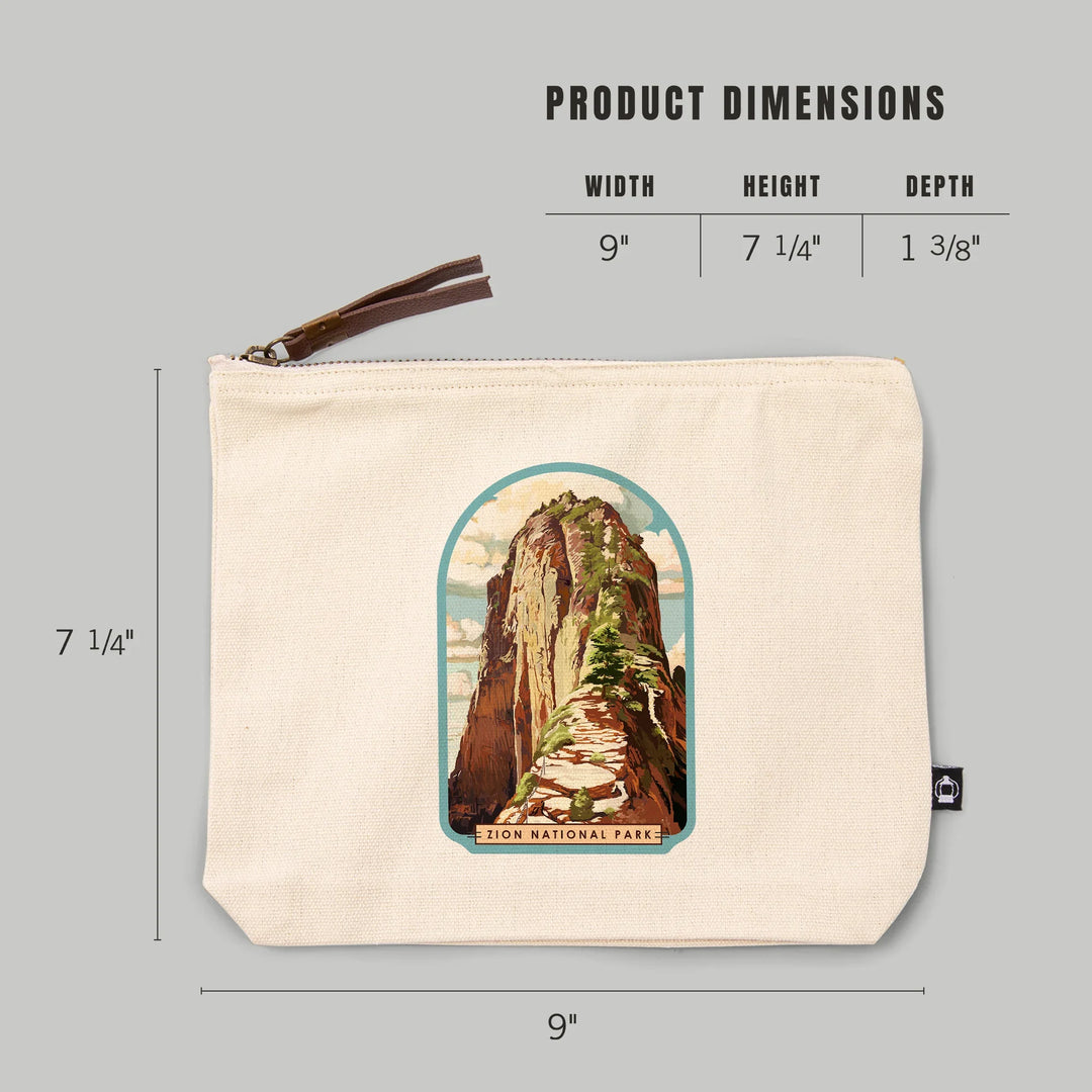 Zion National Park, Utah, Modern Typography, Angels Landing, Organic Cotton Zipper Pouch, Go Bag