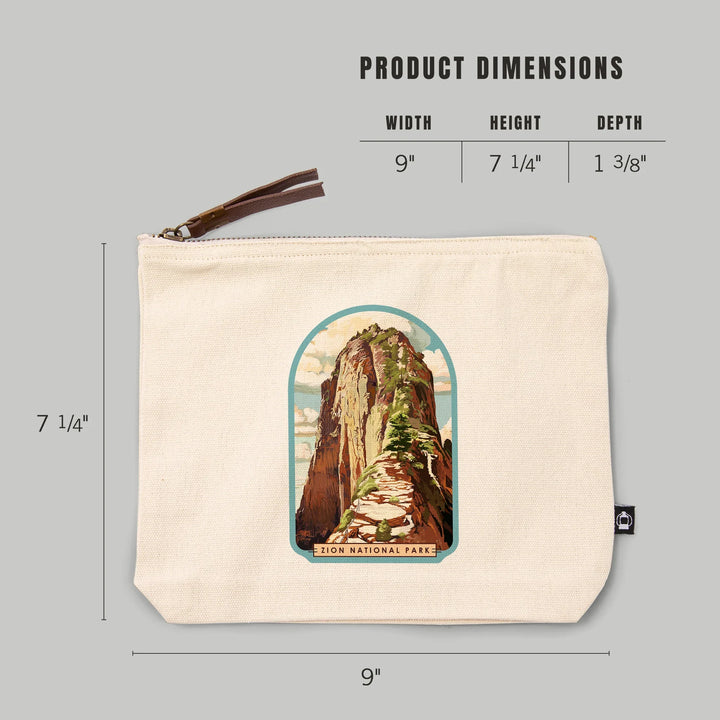 Zion National Park, Utah, Modern Typography, Angels Landing, Organic Cotton Zipper Pouch, Go Bag