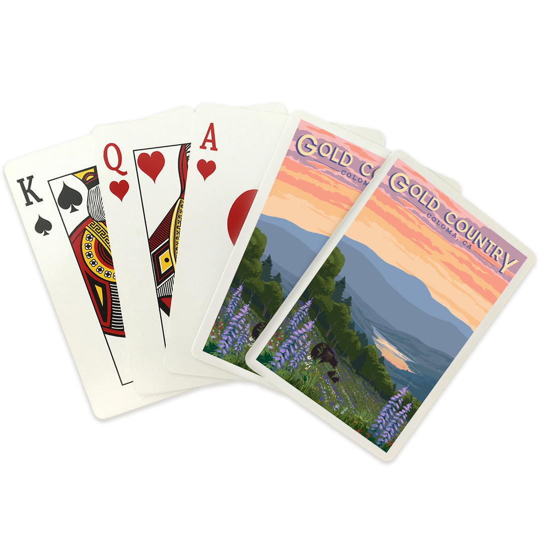 Playing Cards, Coloma, California, Gold Country, Bear And Spring Flowers, 52 Card Deck with Jokers in Box, Unique Art